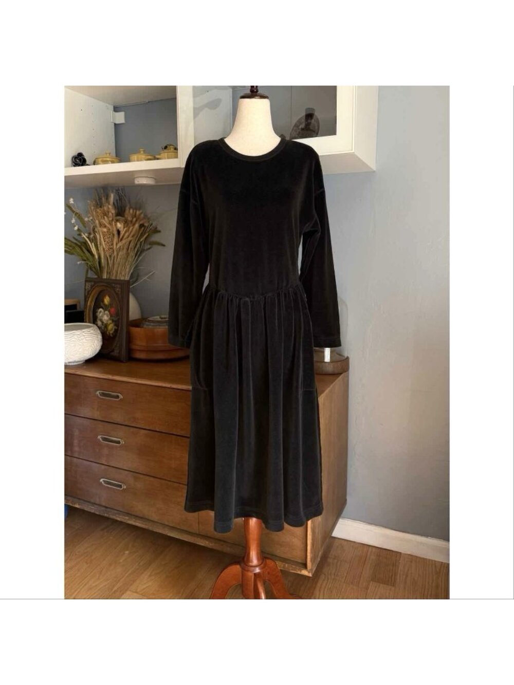Vintage 80’s Sonia Rykiel Paris Black Velour Dress Pockets